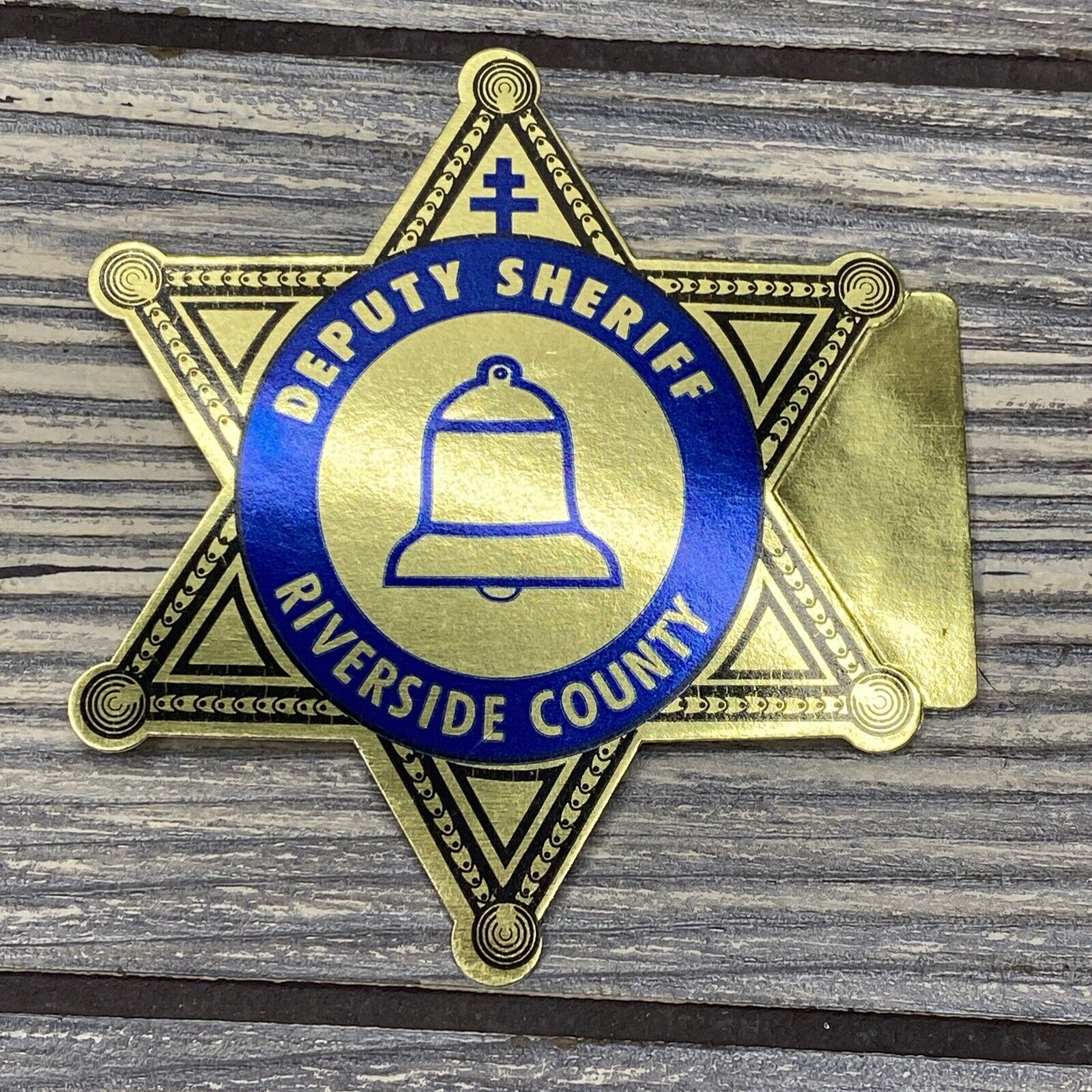 Vintage Deputy Sheriff Riverside County Car Decal Sticker Gold Blue Star 