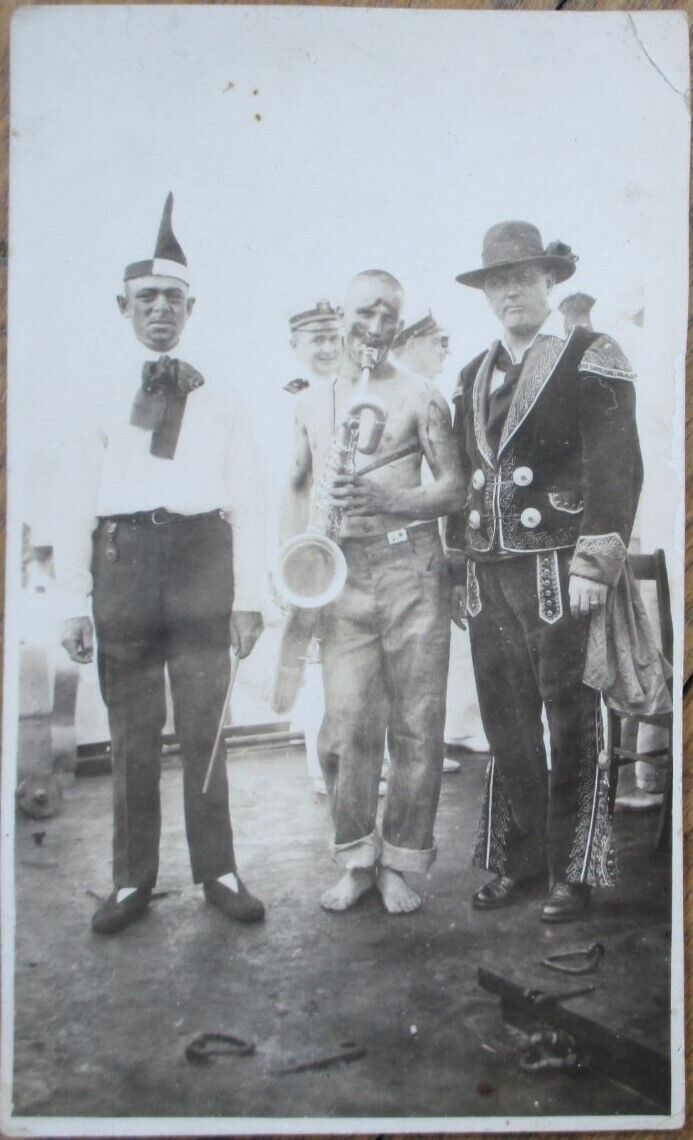 Baritone Saxophone Man 1915 AZO Realphoto Postcard, Costume Celebration Rppc