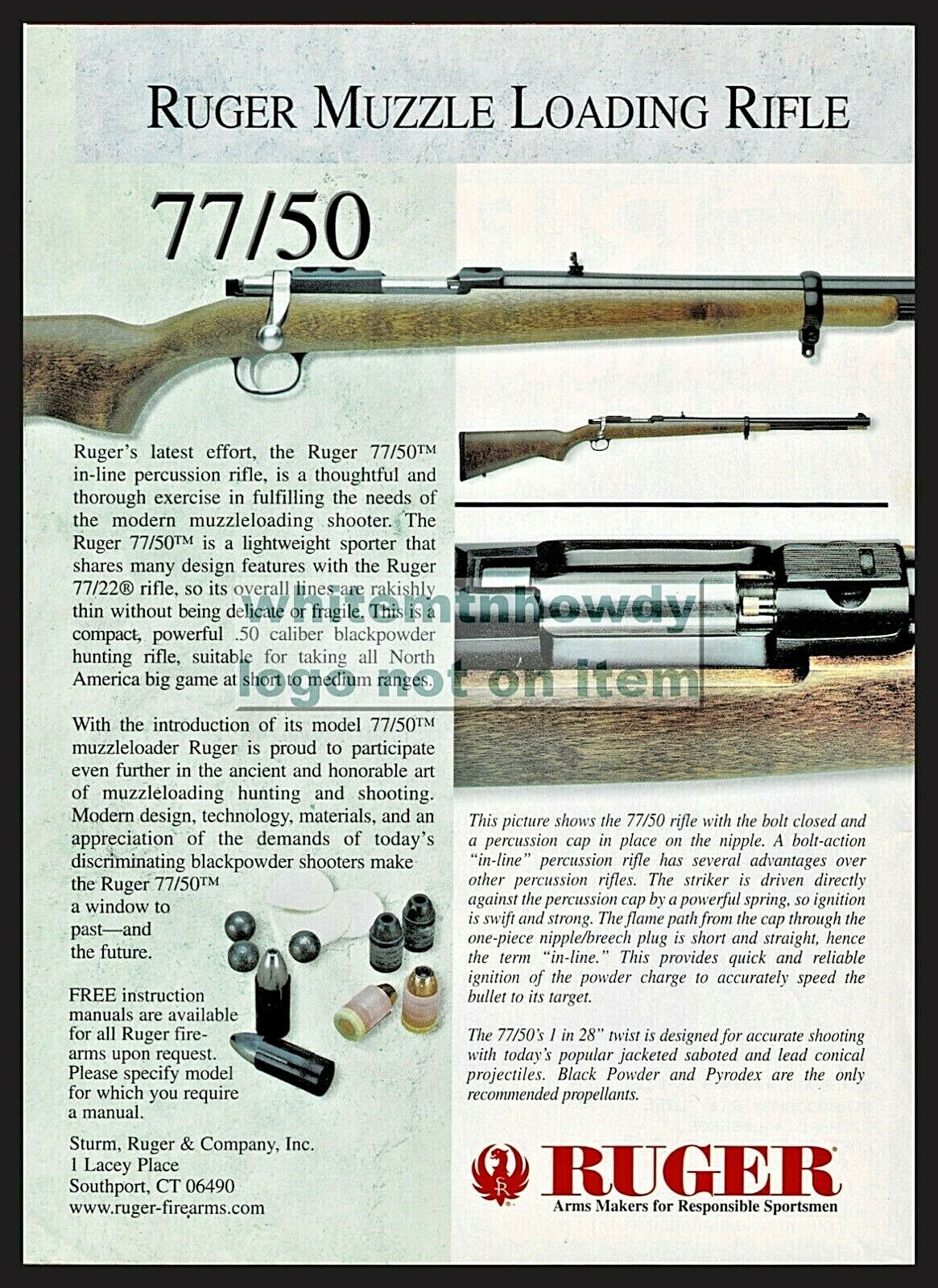 1998 RUGER 77/50 Muzzle Loading Muzzleloader Black Powder Rifle PRINT AD