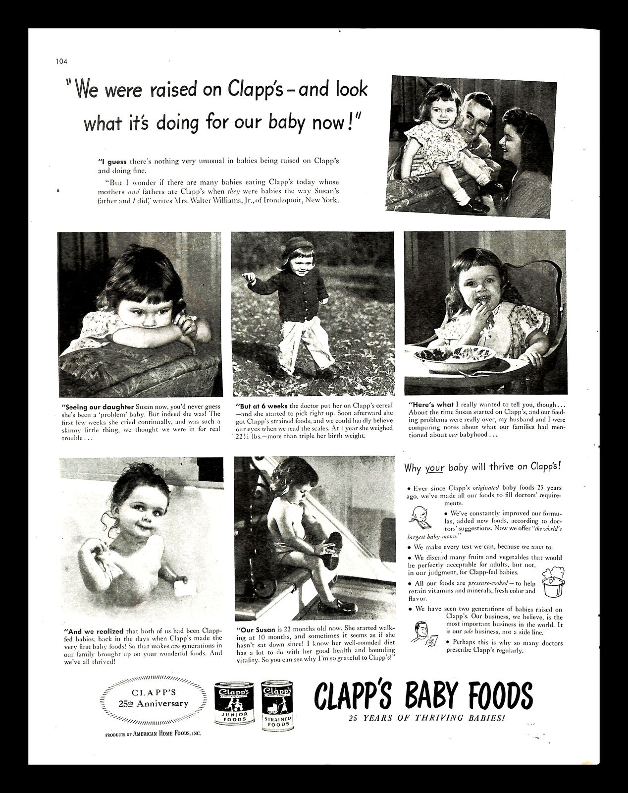 1946 Clapp's Baby Foods Vintage PRINT AD Growing Kids 25th Anniversary 1940s
