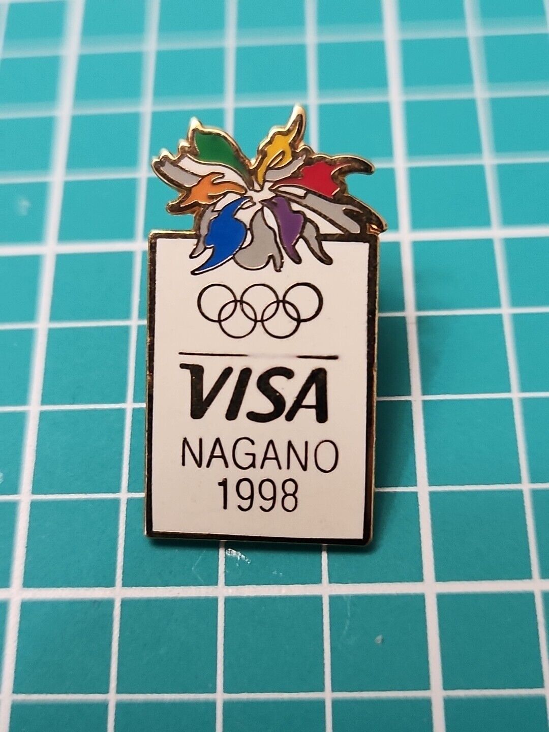  Vtg 1998 Olympics Nagano Visa Olympic Games Gold Tone Lapel Pin Hat Pin