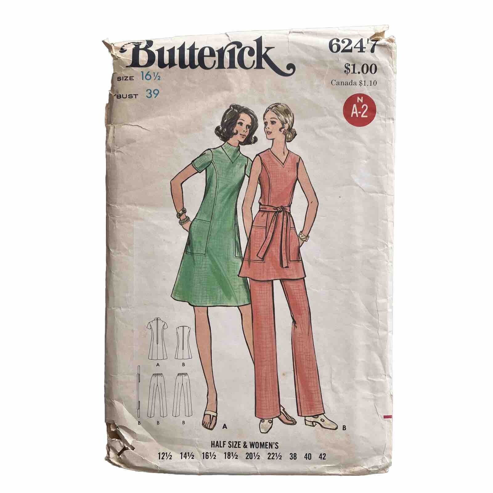Butterick 6247 Semi Fitted A-line Dress Princess Seams Size 16.5 Bust 39 Pockets