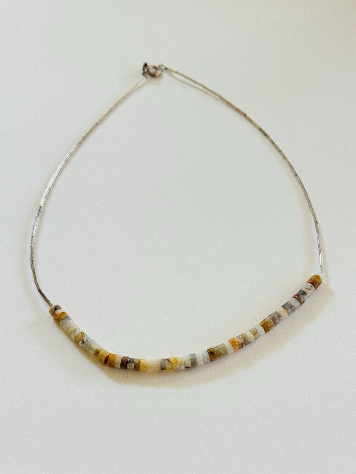 Vtg NAVAJO Heishi Beaded Shell Liquid Sterling Silver Necklace Native American
