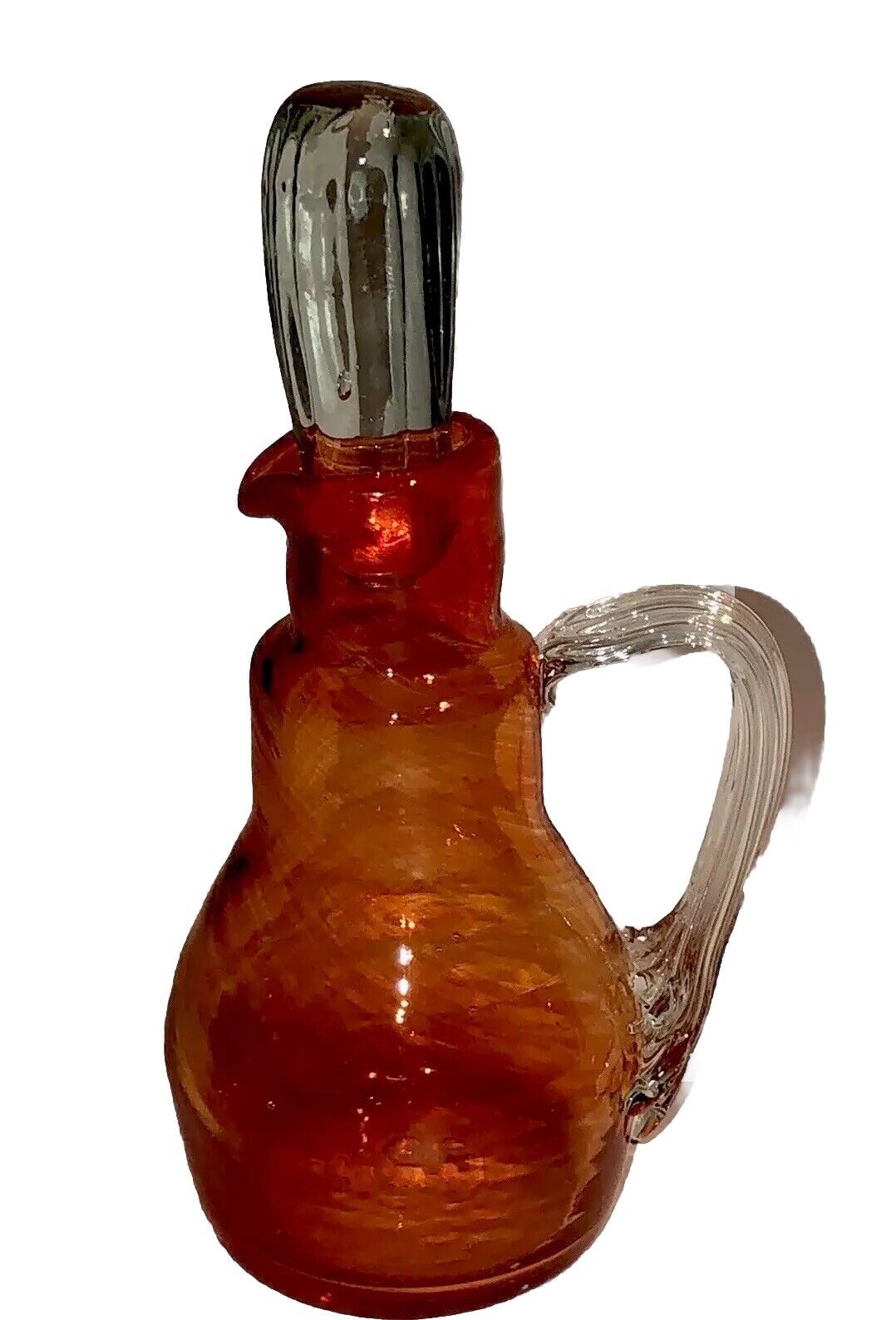 Vintage Glass Cruet Bottle W/ Stopper MCM Orange Pretty Empoli Amazing Fun