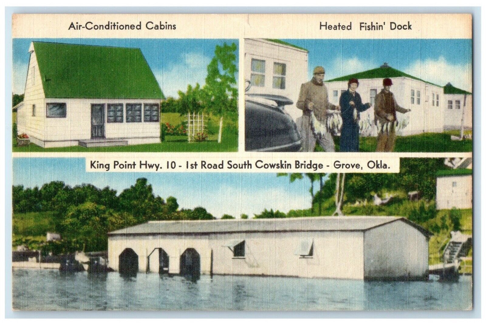 c1930\'s King Point Cowskin Bridge Grove Oklahoma OK Multiview Vintage Postcard