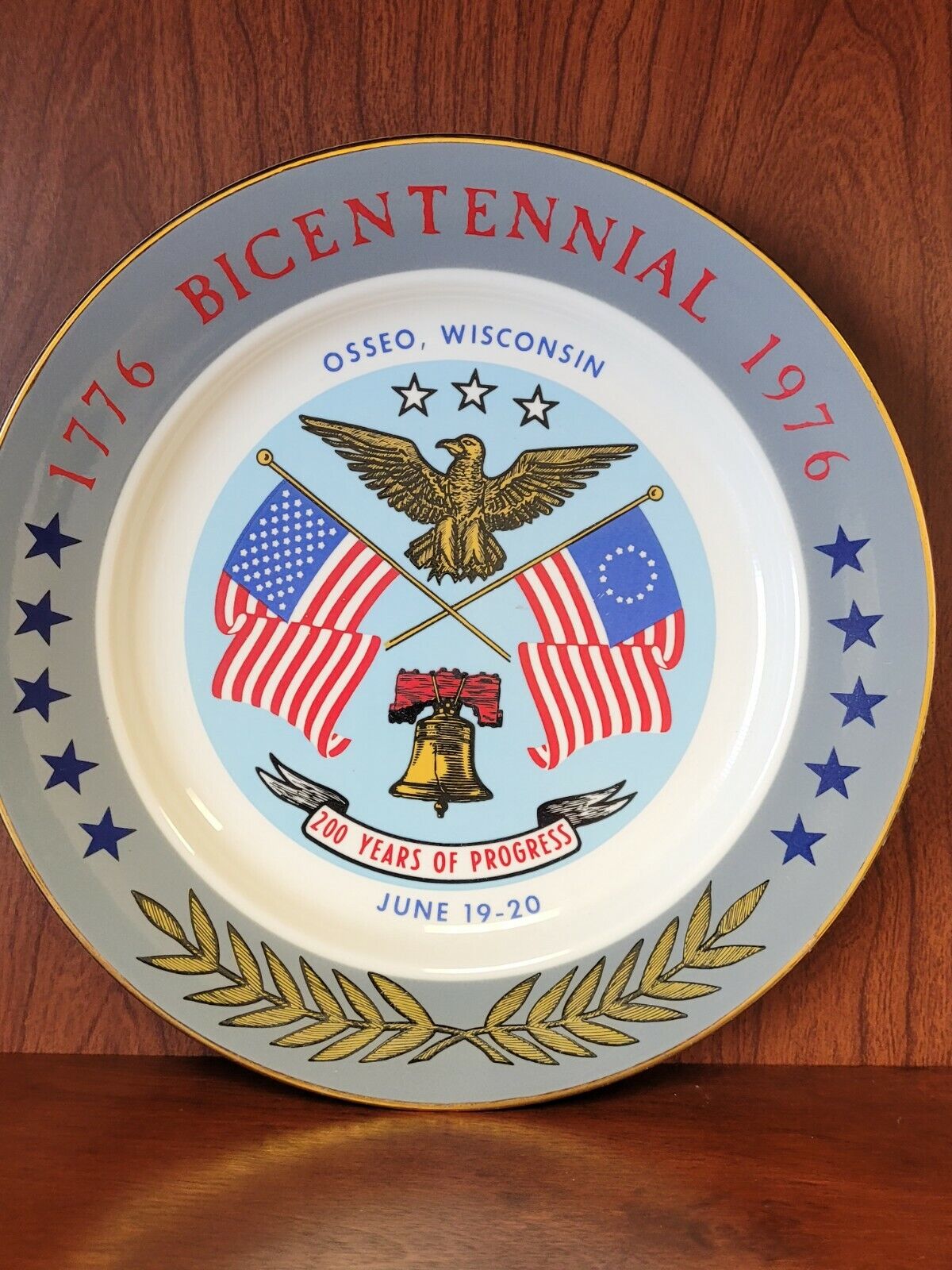 Wisconsin 1976 American Bicentennial  Plate Vtg Travel Souvenir Osseo