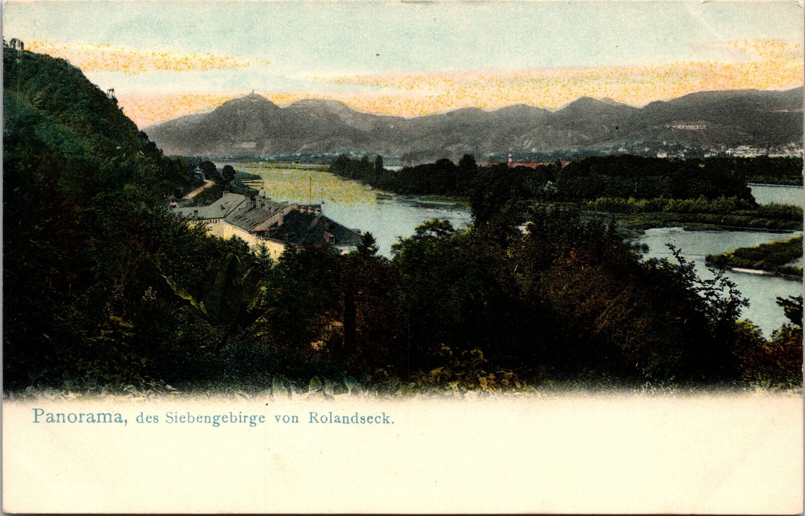 VINTAGE POSTCARD PANORAMA OF THE SEVEN MOUNTAINS OF ROLANDSECK GERMANY c. 1905