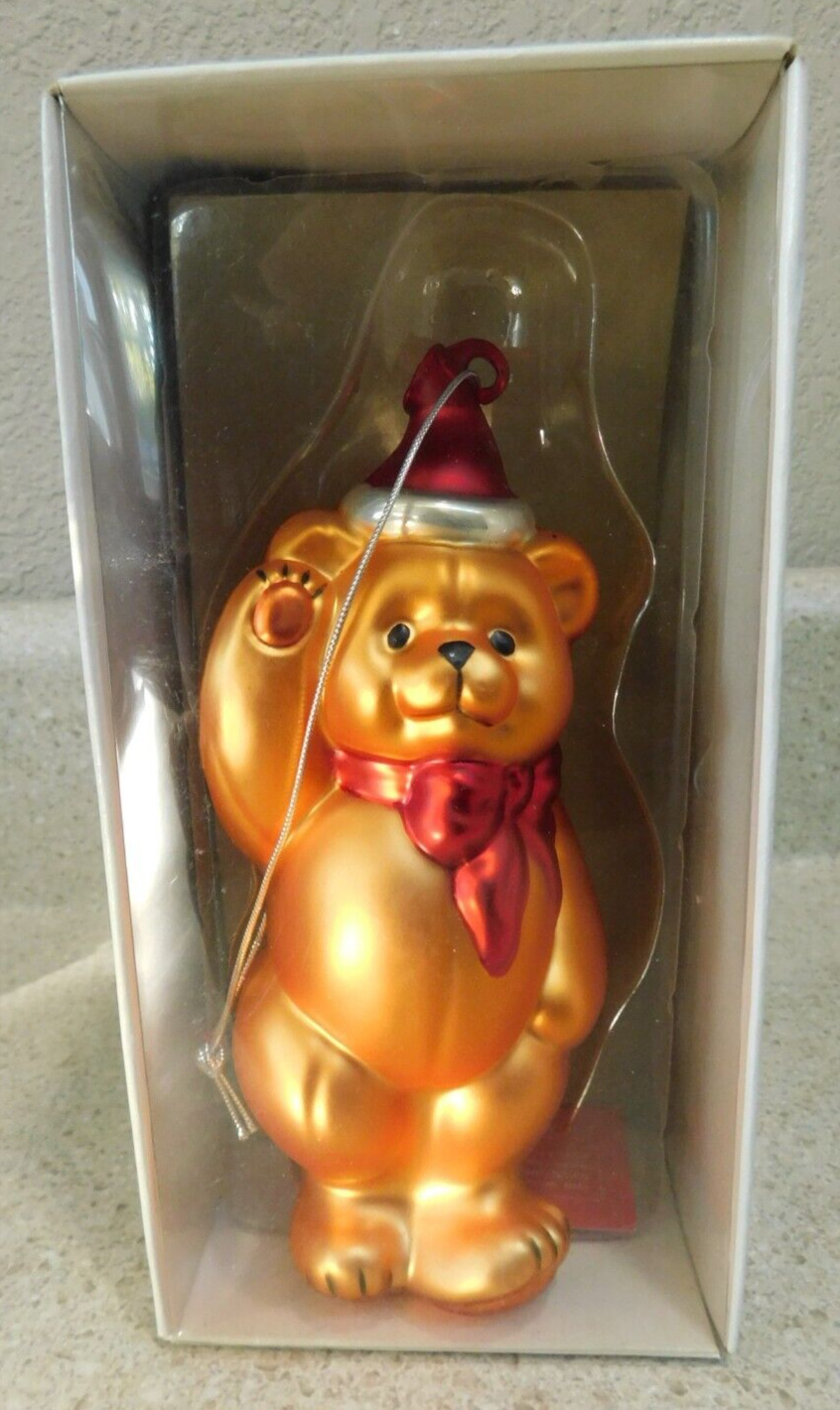 Dept 56 Mercury Glass Teddy Bear Ornament Hand Painted Orange Bronze Christmas