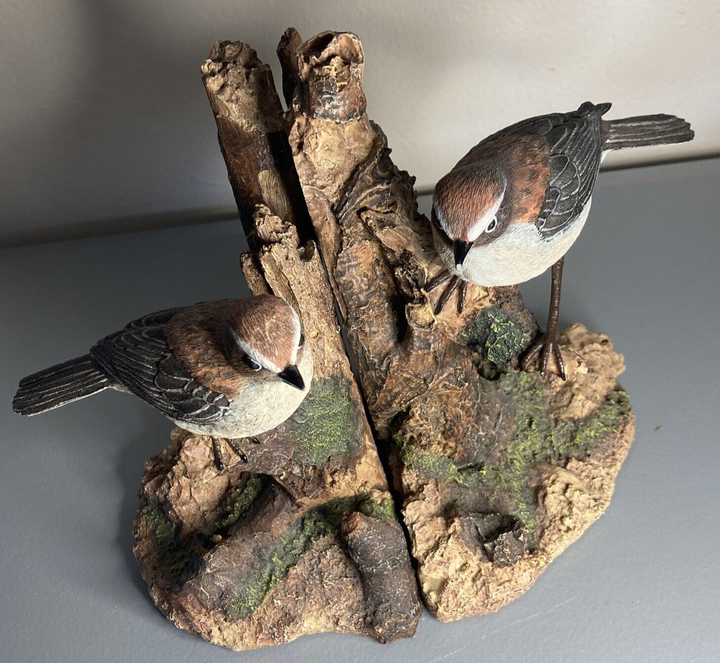 2002 Resin Bird Bookends Hour of Power Sparrows Club