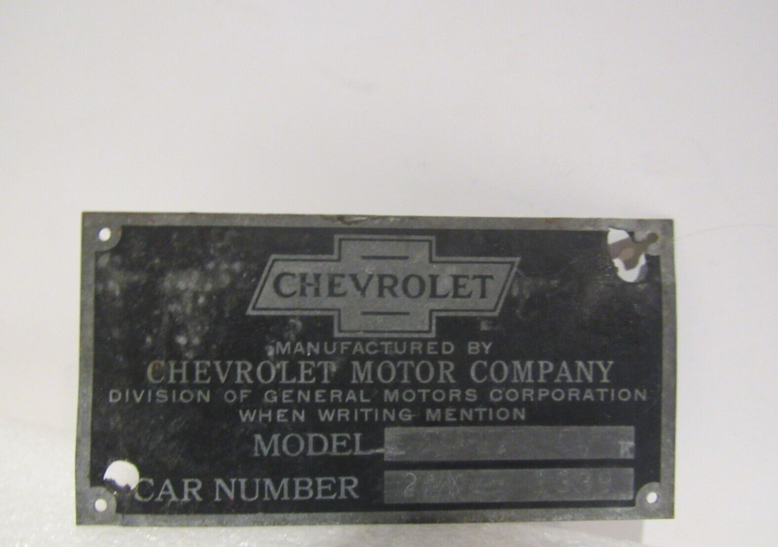 Vintage Chevy Chevrolet Motor Co Model No Car No Datal Emblem Metal Original