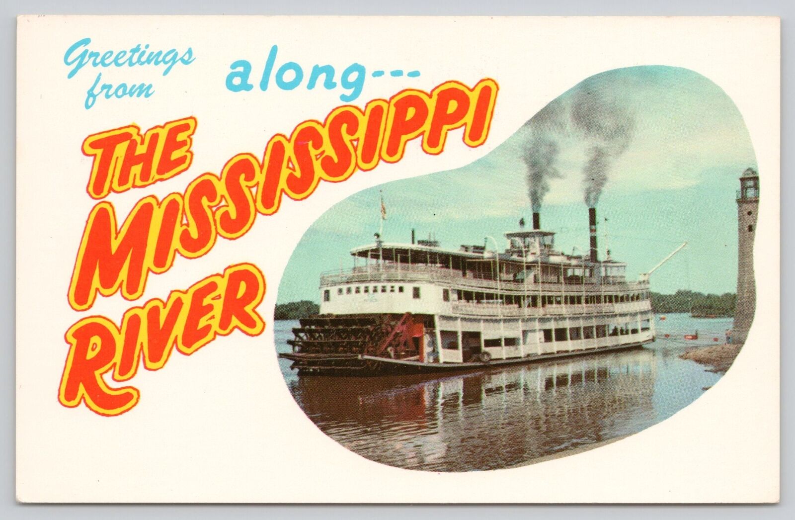 Postcard Greetings From Along The Mississippi River Riverboat Plastichrome