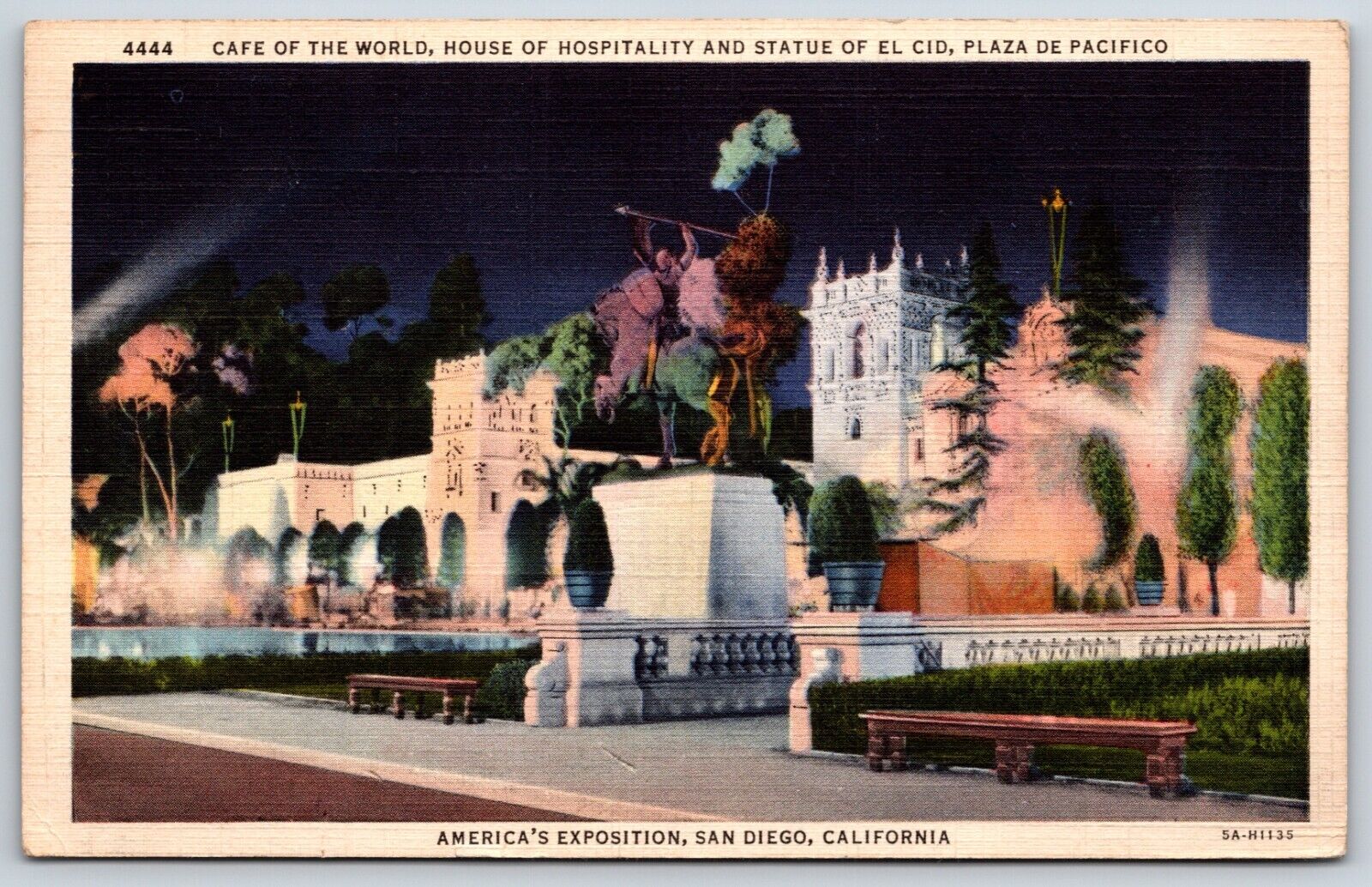 Postcard Cafe Of The World America's Exposition San Diego California Posted 1936