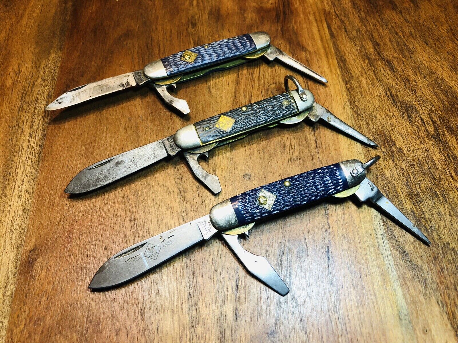 Rare Vintage Cub Scout Pocket Knives Camillus Blue Black Purple USA (Lot of 3)