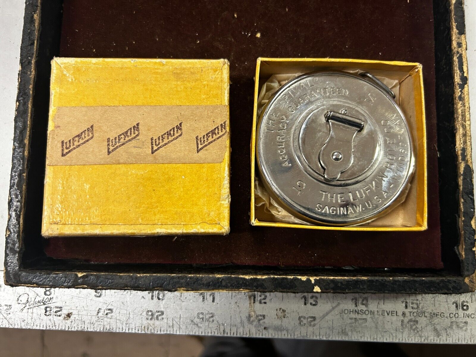 MACHINIST TpCb TOOL MILL Vintage Lufkin Rival Steel Tape Measure Ruler in Box
