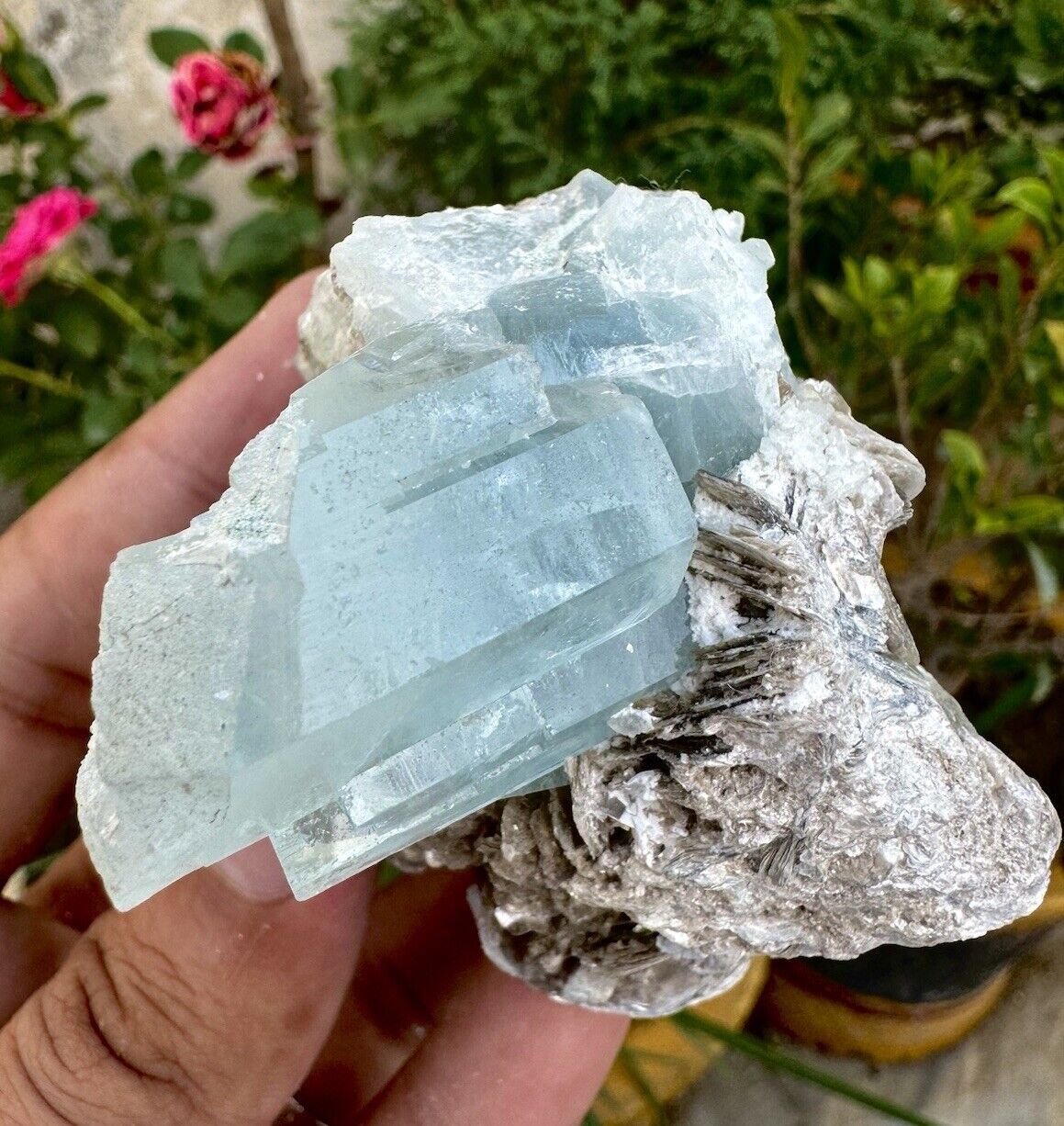 Aquamarine Crystal With Muscovite Combine Specimen , Mineral Specimens