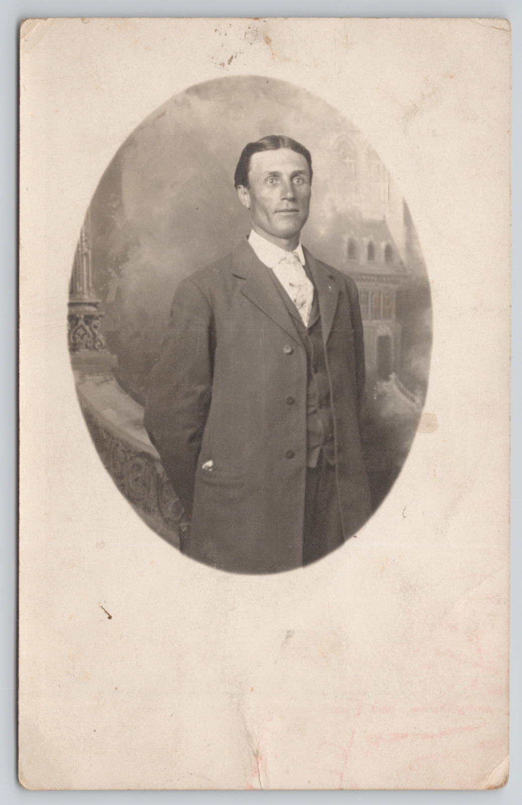 RPPC Man in Studio Portrait Posted 1910 Real Photo Postcard