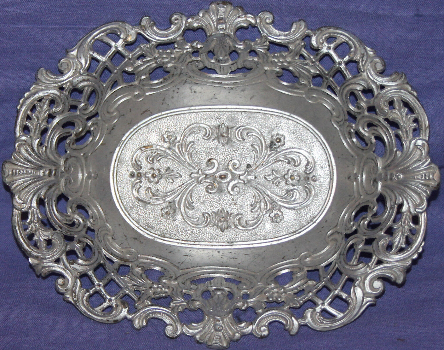 Vintage French Mod Dep ornate floral metal footed bowl