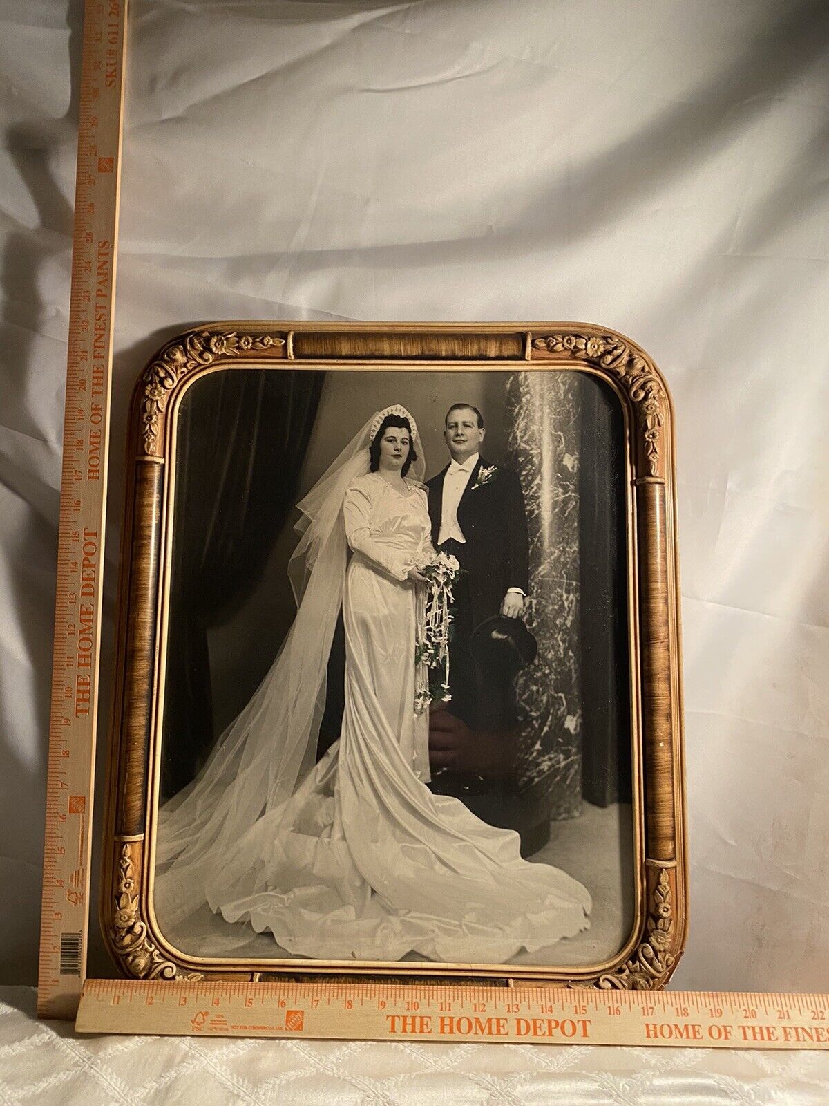 Art Deco Gold Wooden  Floral Frame With Bridal Photo