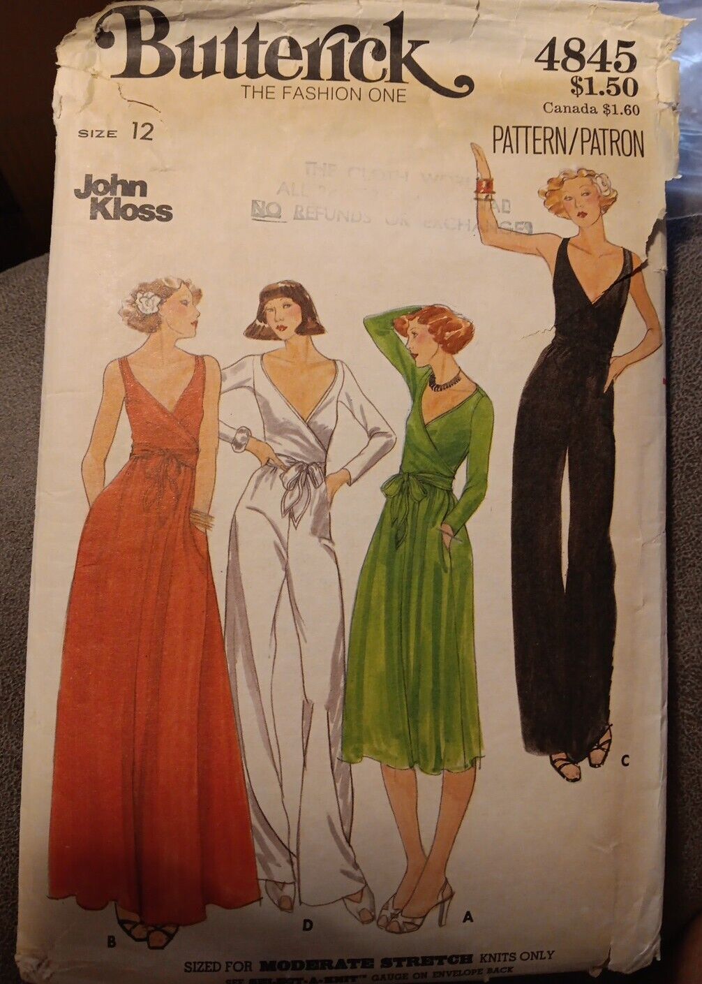 Vintage 1970s Butterick 4845 John Kloss Knit Evening Dress Size 12 Cut 