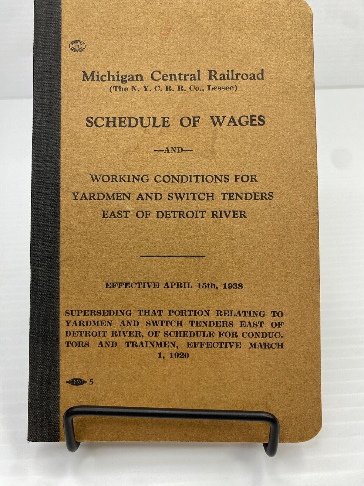 1938 Michigan Central Railroad Schedule of Wages NYCRR Co East of Detroit River