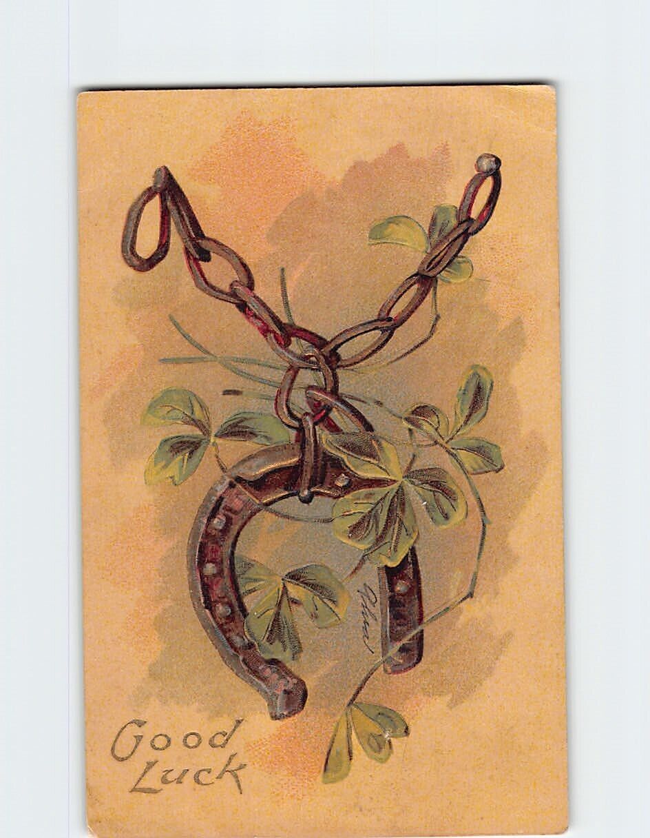 Postcard Horseshoe Chain Good Luck Embossed Card