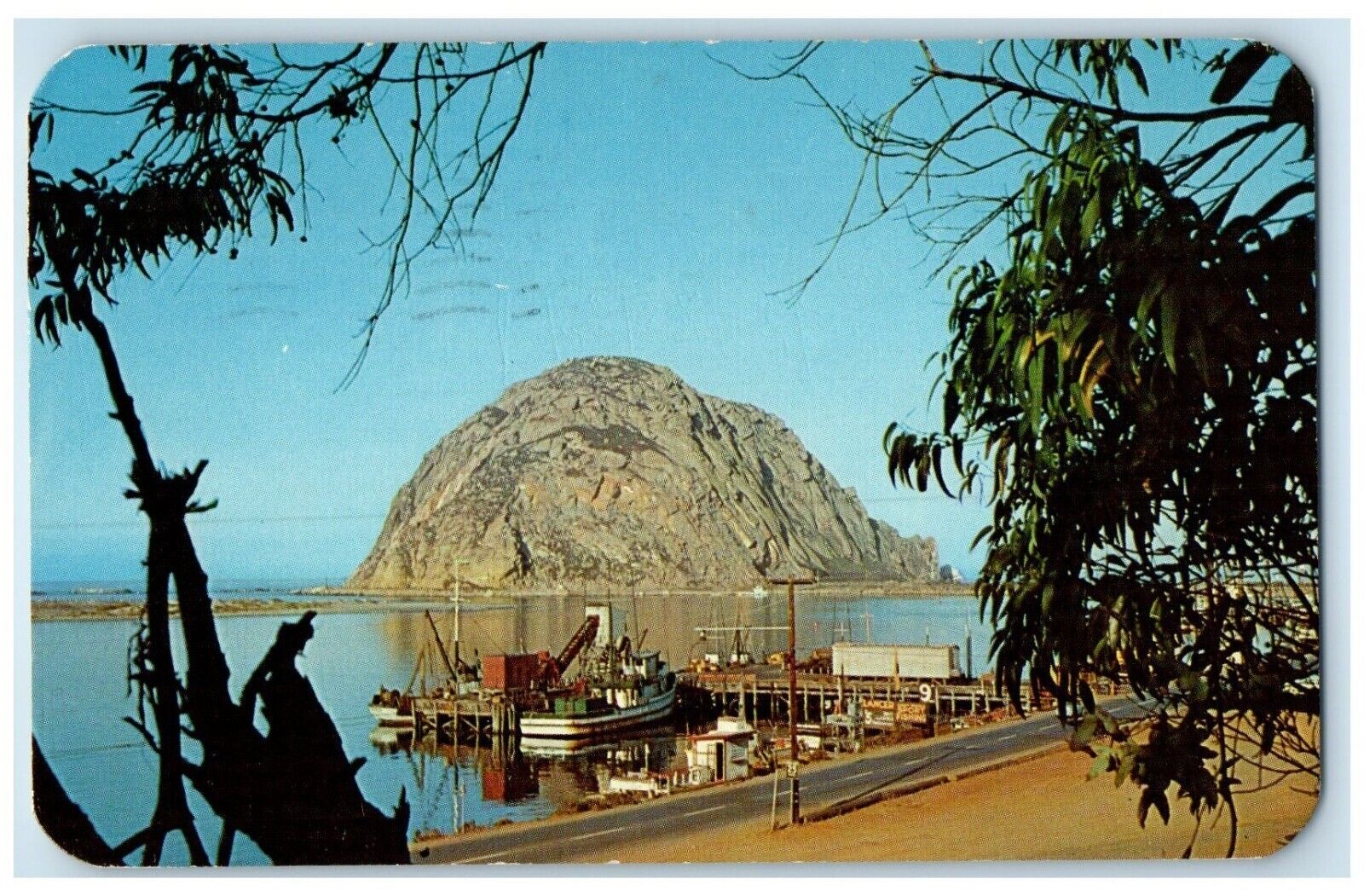 1962 View Morro Rock Sentinal Of Morro Bay California CA, Boat Vintage Postcard
