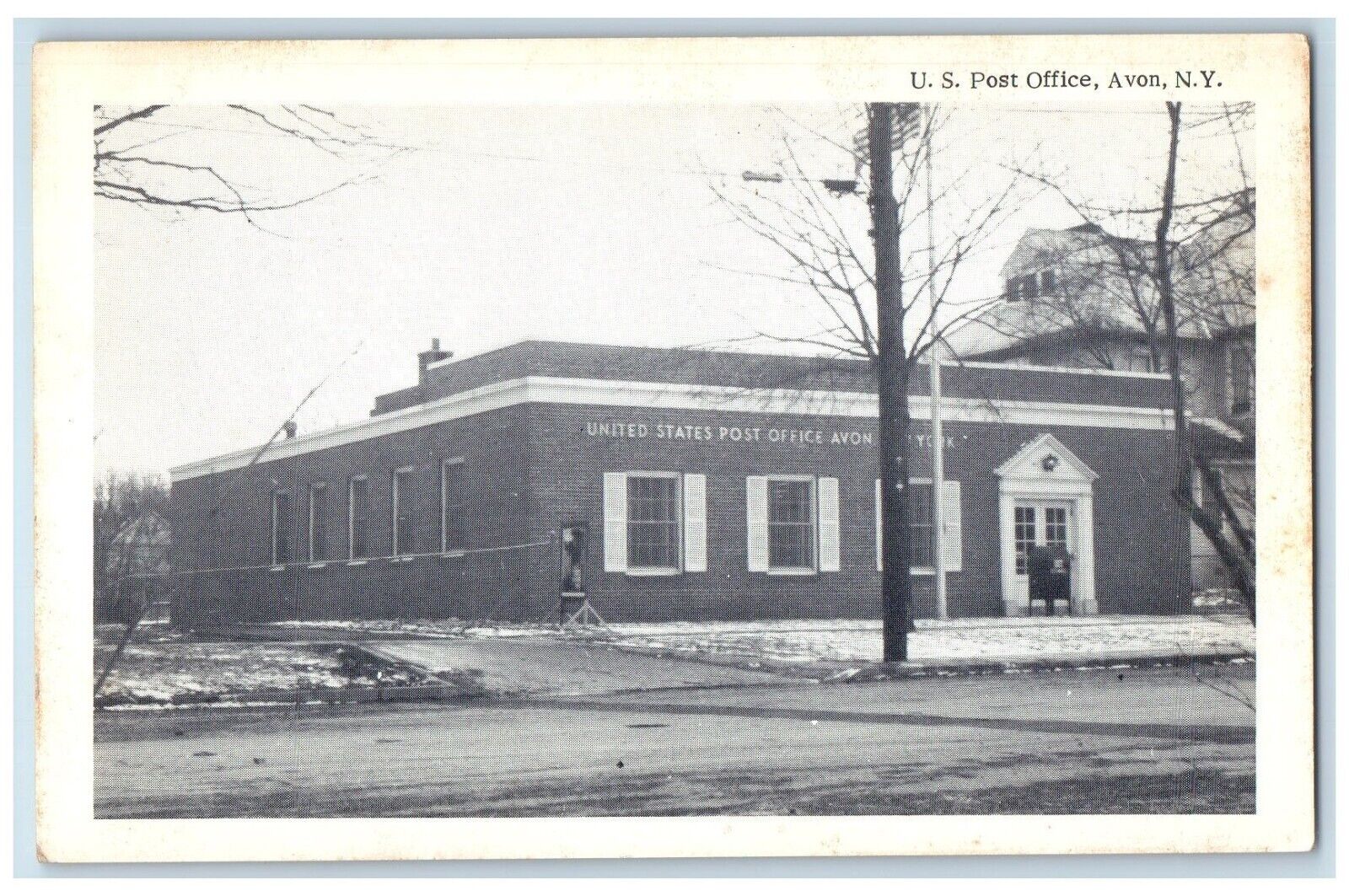 c1960's U.S. Post Office Building Scene Street Dirt Road Avon NY Postcard