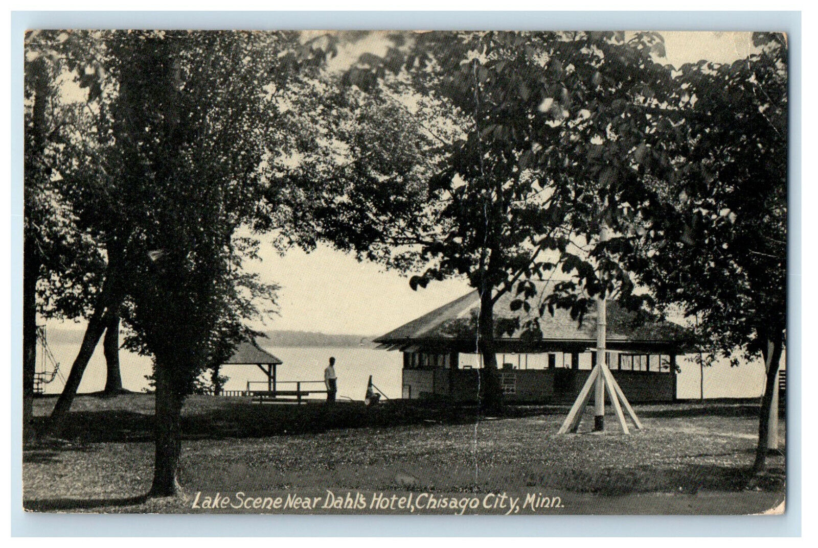 c1940s Lake Scene Near Dahl\'s Hotel, Chisago City Minnesota MN Antique Postcard
