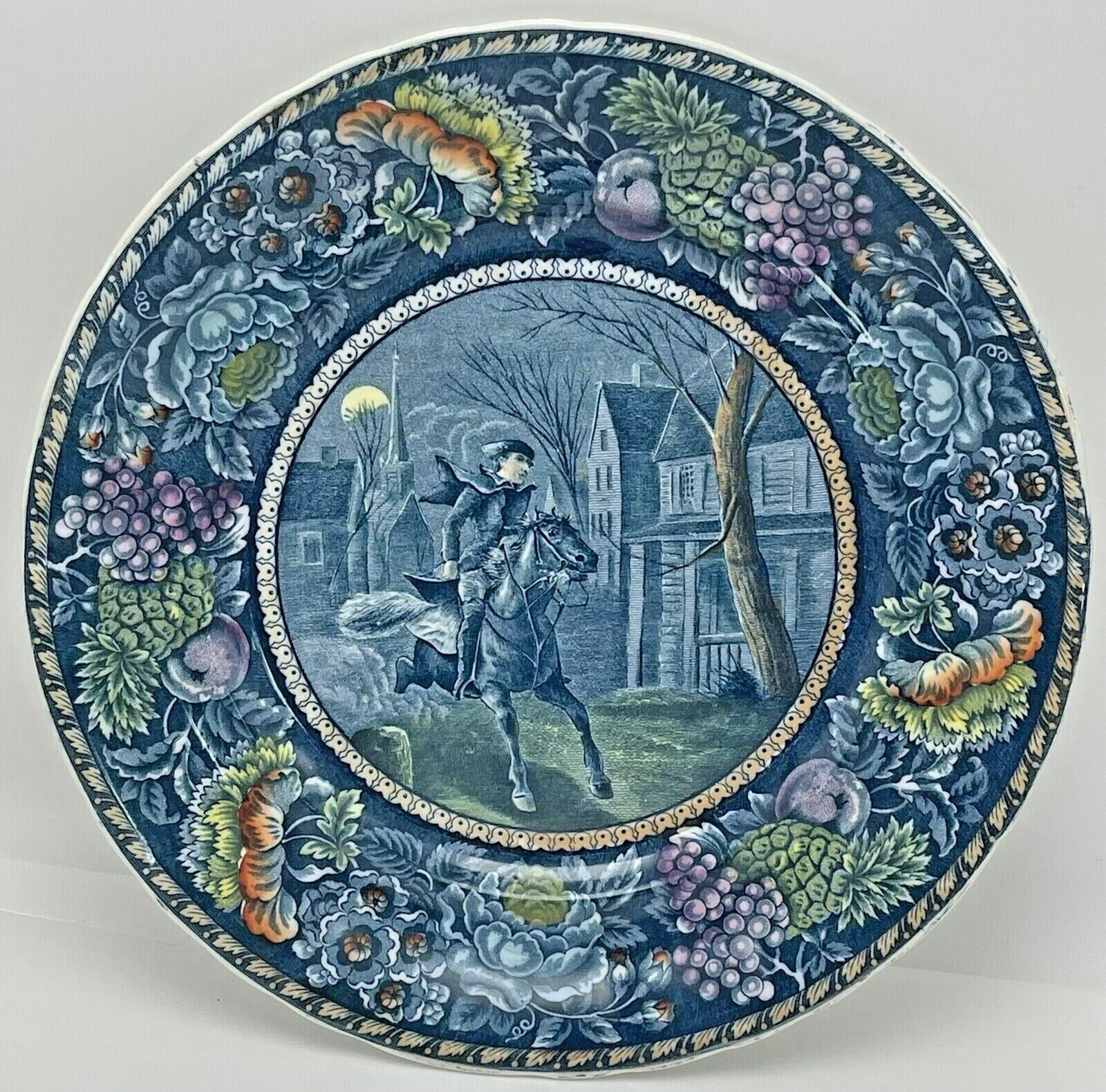 Antique Paul Revere Staffordshire B&D Historical Pottery Plate Polychrome