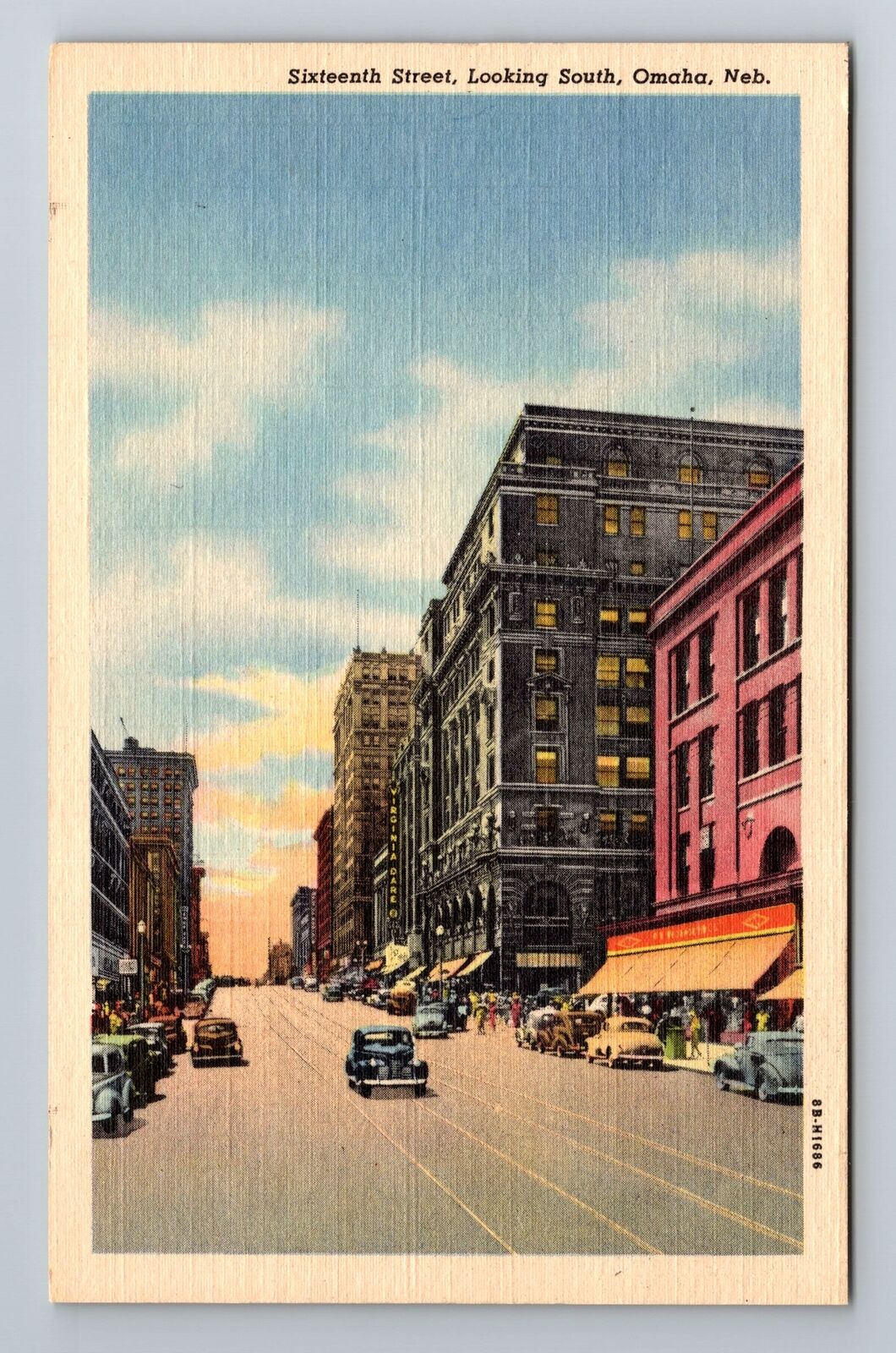 Omaha NE-Nebraska, Sixteenth Street Looking South, Antique, Vintage Postcard
