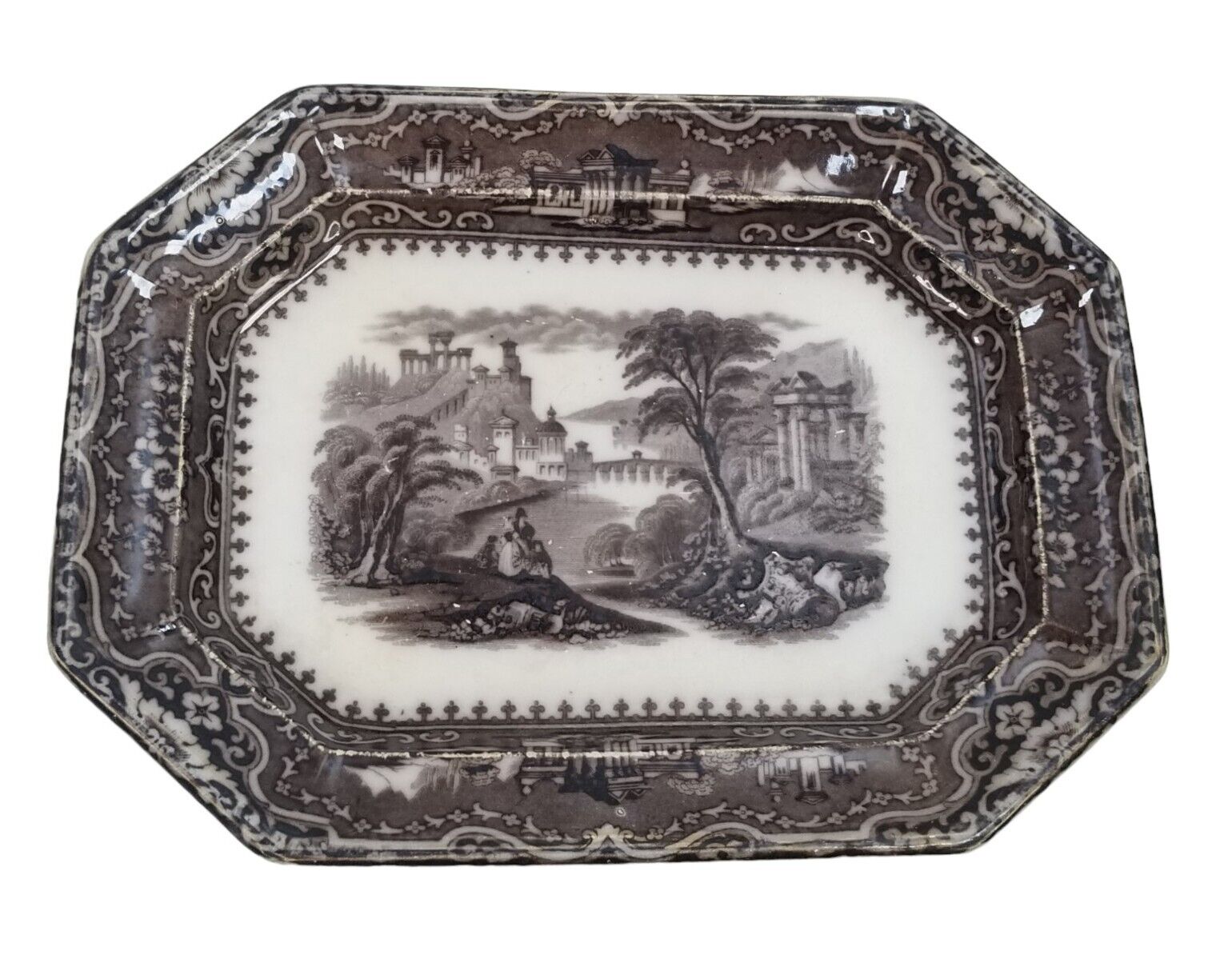 Antique Staffordshire Platter Vincennes John Alcock  Black & White 12 In