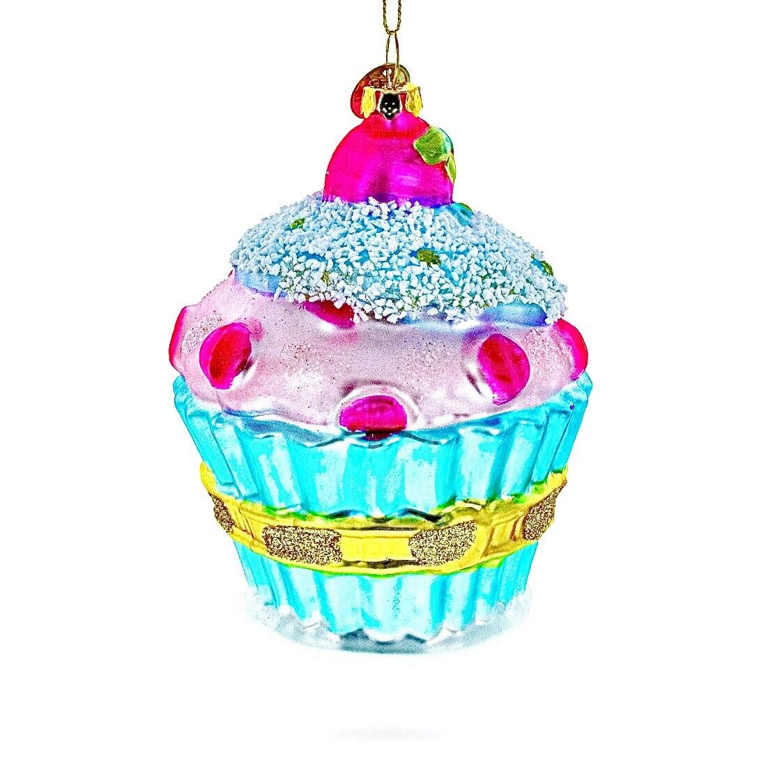 Multicolored Glass Strawberry Cupcake Ornament