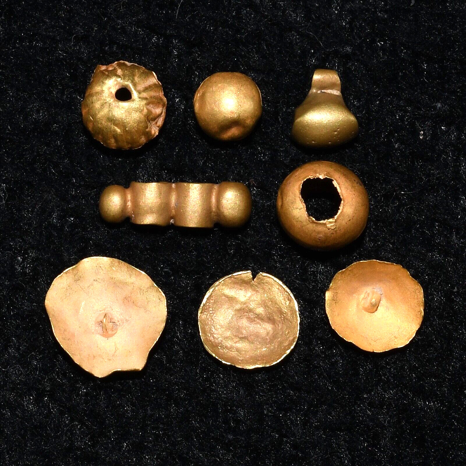 8 Ancient Greek Bactrian Roman Solid Gold Beads Ornaments 300 BCE-1st Century AD