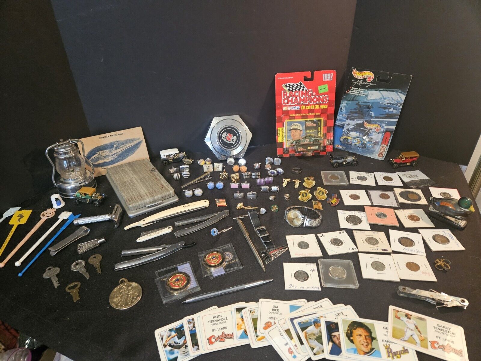 Vintage Junk Drawer Lot Mens Jewelry  Coins lapel pins collectibles