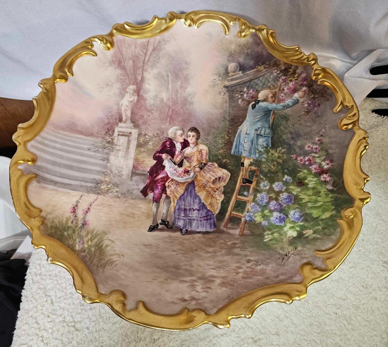 Dubois Limoges France Hand Painted Plate Wall Hanging  Couple Flowers 12.75\
