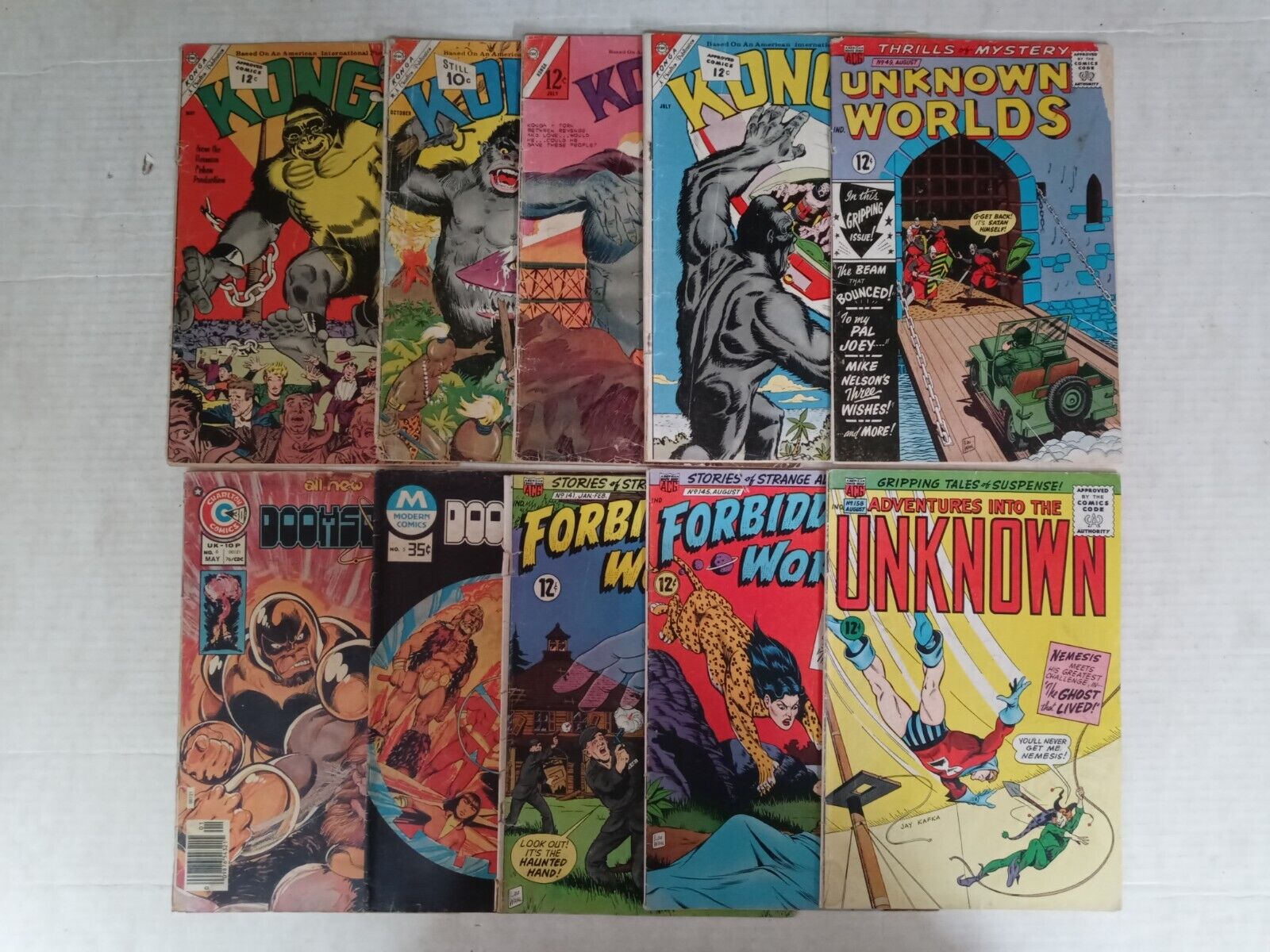 Lot Of 10 Vintage Comics, Konga, Doomsday, Forbidden Worlds, Etc.