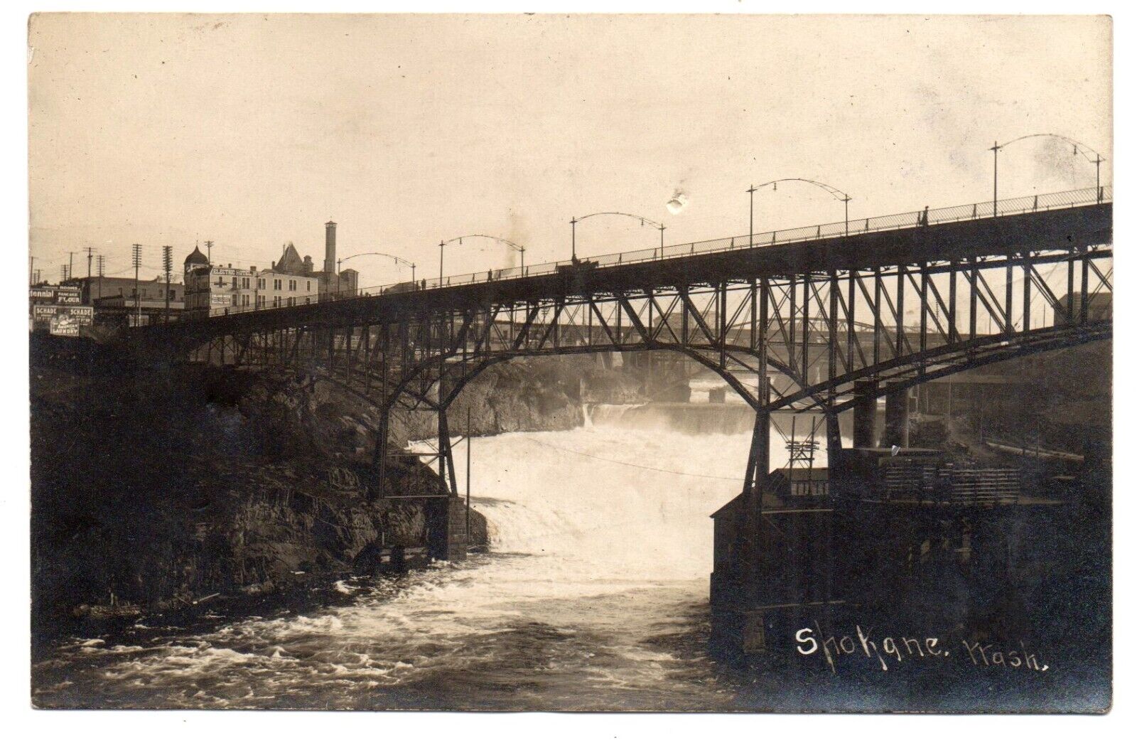 RPPC postcard MONROE ST STEEL BRIDGE & SPOKANE FALLS existed only 20 years 1908
