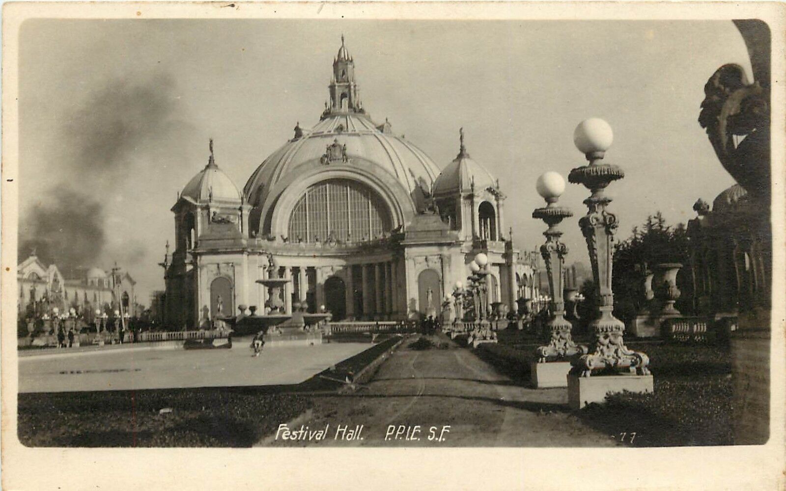 1915 P.P.I.E. RPPC Postcard 77 Festival Hall, San Francisco CA unposted