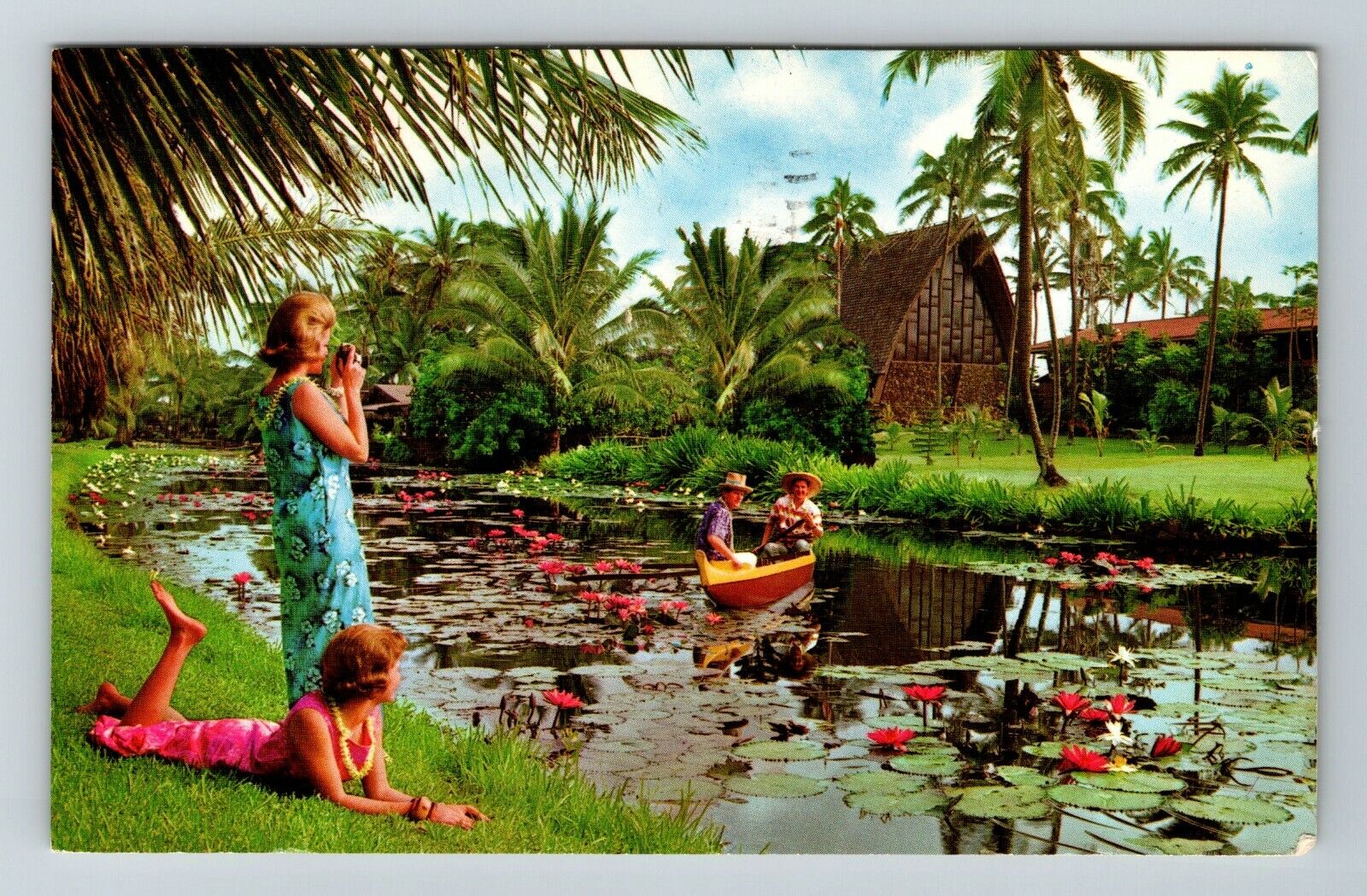 Lihue HI-Hawaii, Coco Palms Resort, Outside Lake View, Vintage Postcard