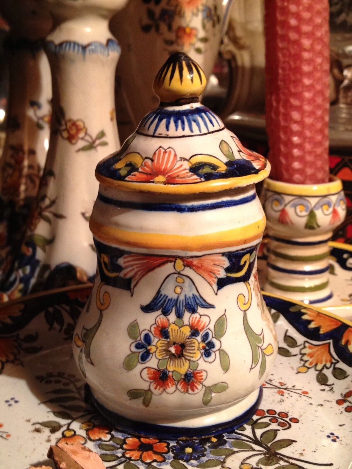French Antique Pottery MUSTARD Jar Top Moutardier Desvres Rouen Condiment
