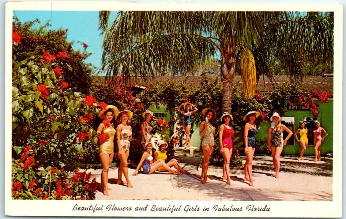 Postcard - Beautiful Flowers And Beautiful Girls in Fabulous Florida