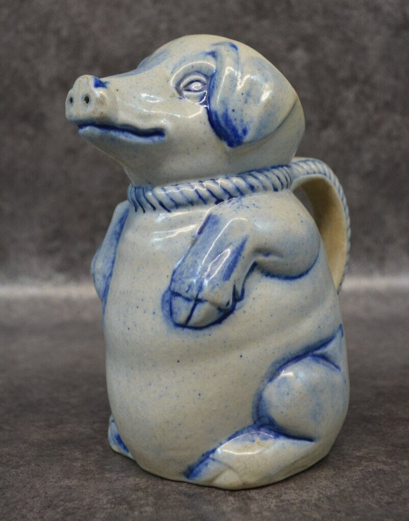 Antique Greber Blue Ceramic Pig Jug Pitcher Art Deco 1920s MADE IN FRANCE