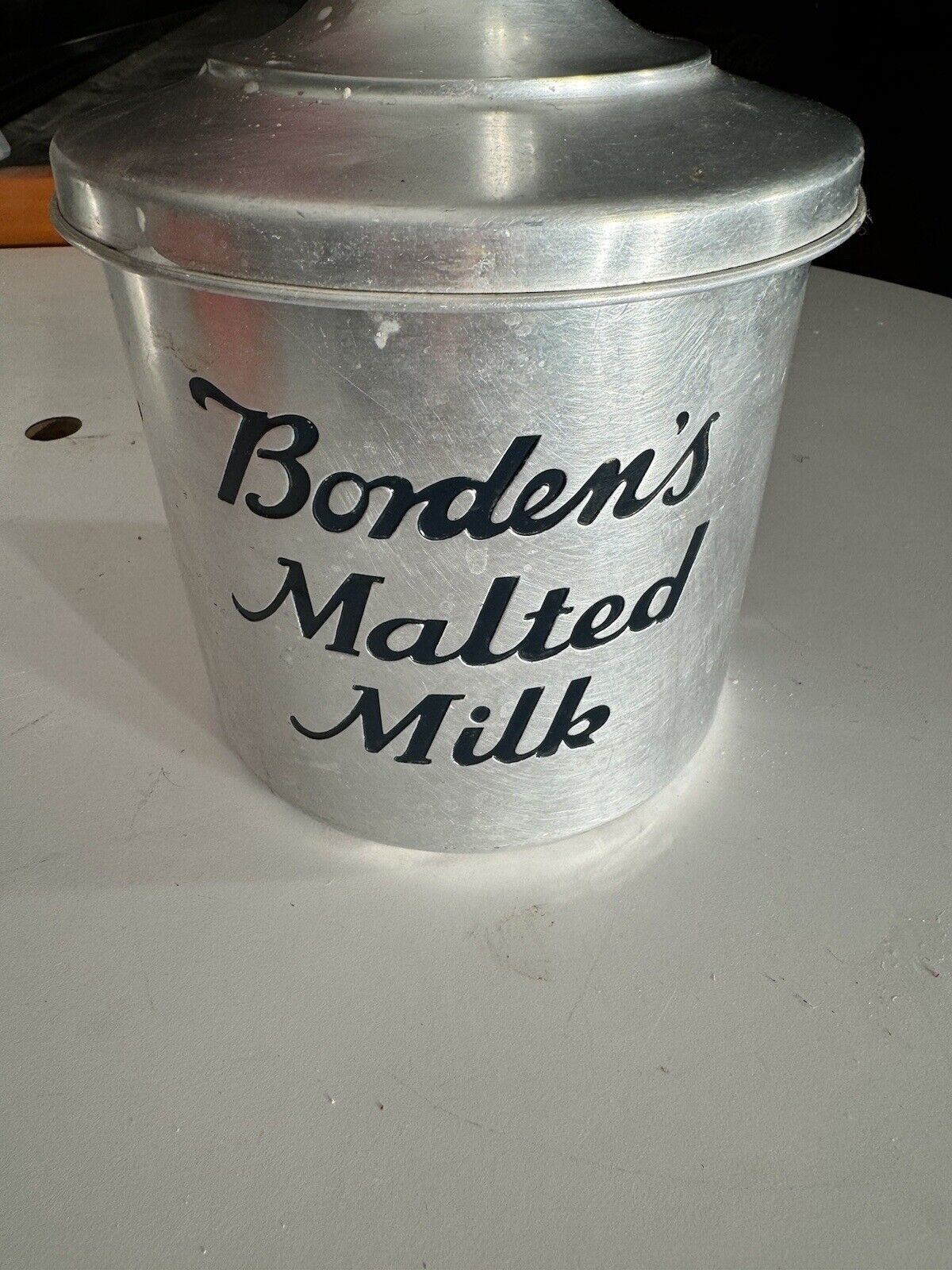 Antique Aluminum Bordens  Malted Milk Container Tin Jar