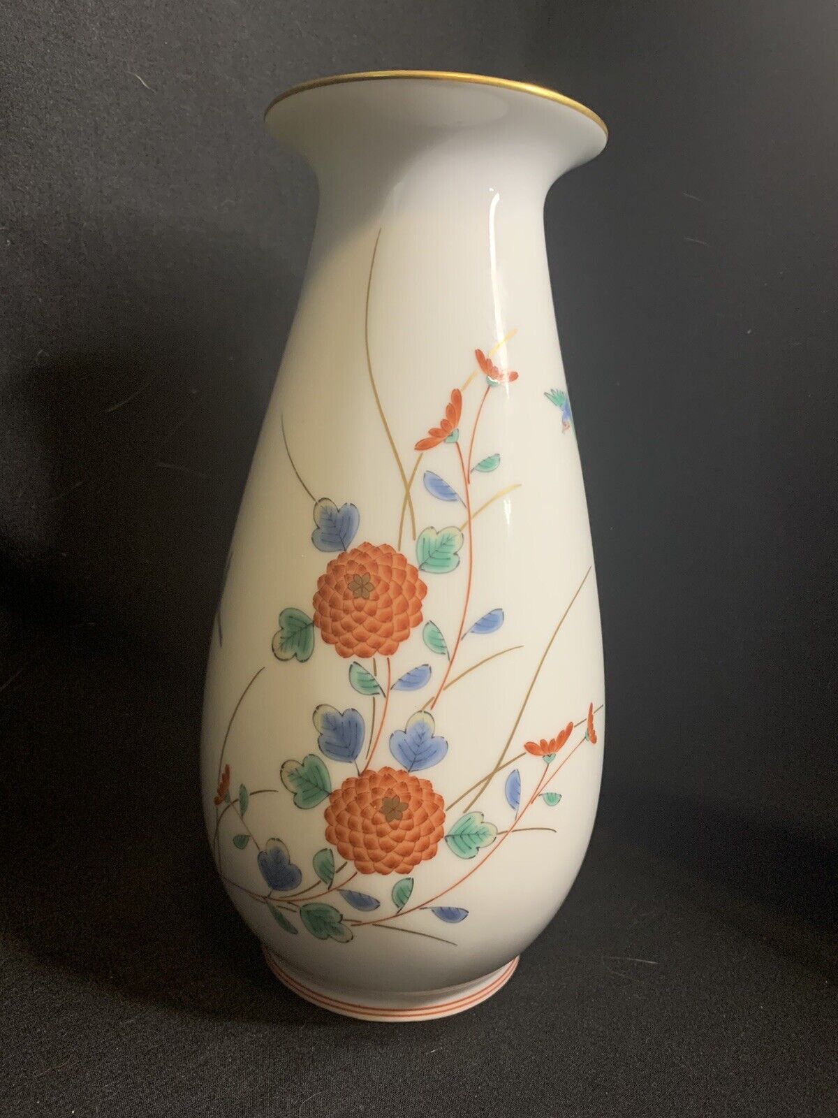 Vintage Japanese Porcelain Floral Vase, 8 3/4” Tall, Marked