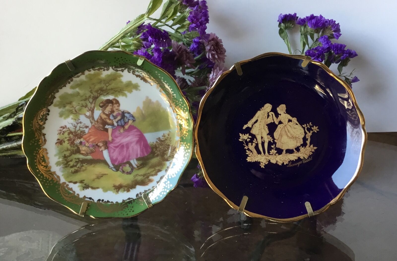 Limoges France 2 Miniature Plates Signed Fragonard Porcelain Courting Couple