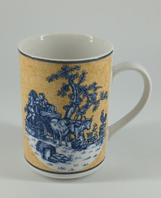 American Atelier ENGLISH TOILE Print Porcelain Coffee Mug 5076 Blue/Yellow