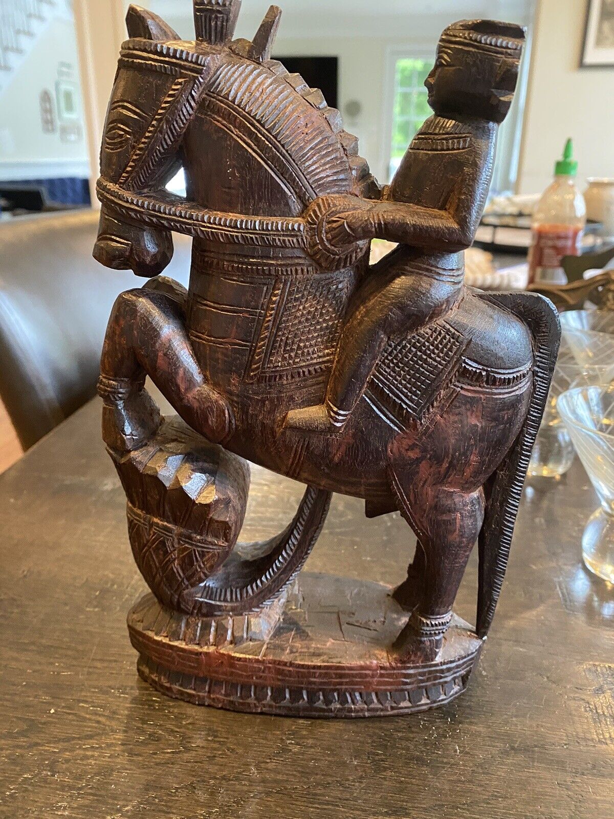 South Indian Wood Carved Man Riding Horse