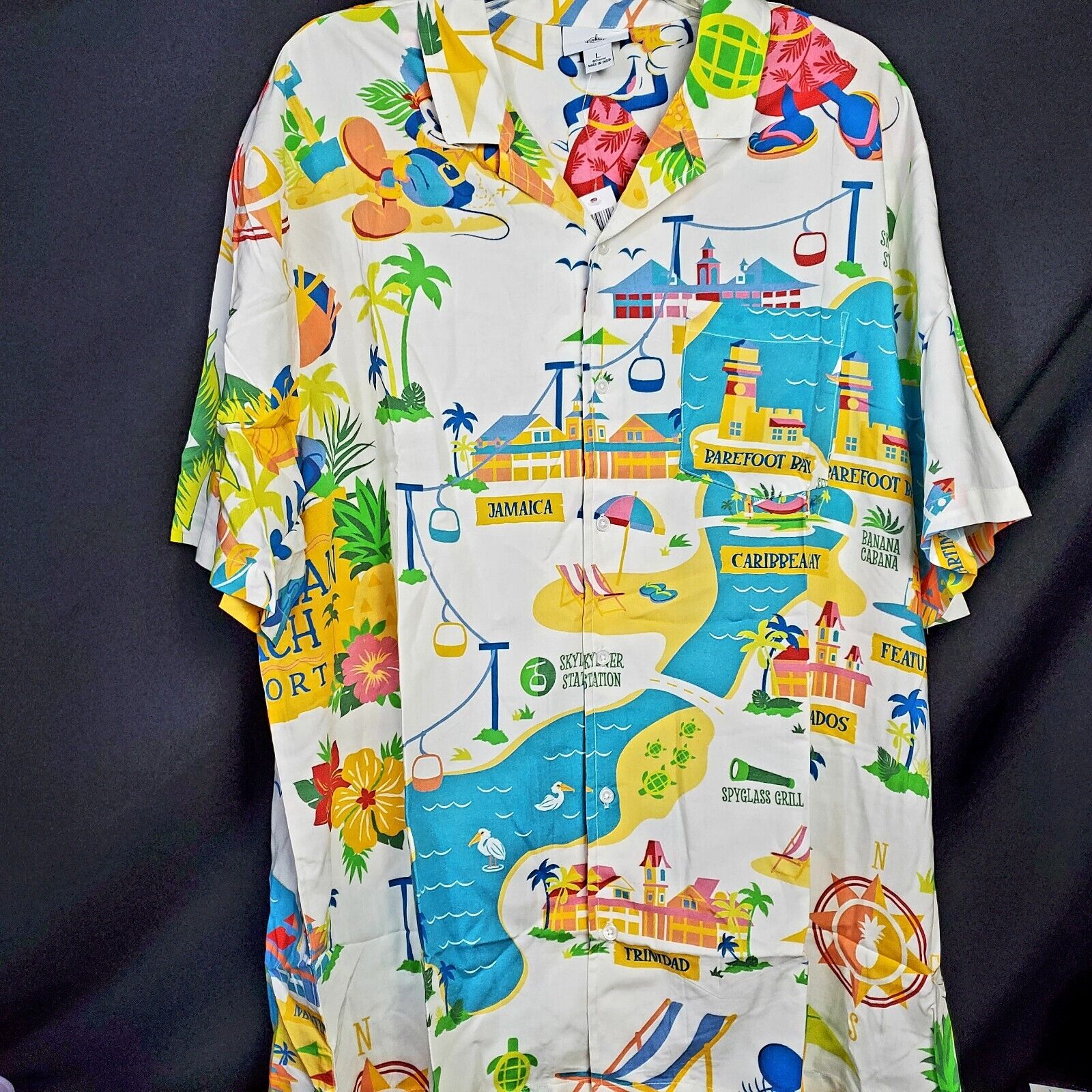 LARGE Disney's Caribbean Beach Resort X Map Camp Shirt Skyliner Mickey Minnie