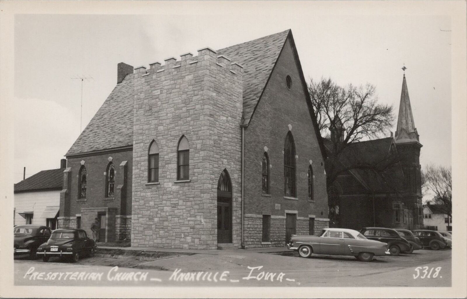RPPC Postcard Presbyterian Church Knoxville  Iowa IA Vintage Cars 