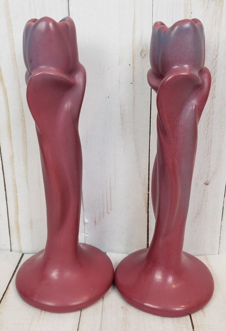Van Briggle Pottery Mulberry Tulip 2 Candle Holder Bud Vase Marked 8\